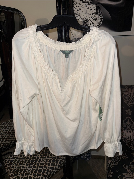 Terra & Sky Tops - Terra & Sky Cream Ruffled Peasant Blouse